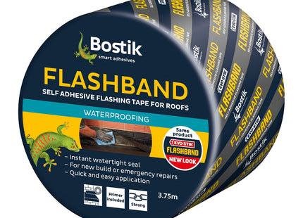 Bostik Flashband Self Adhesive Flashing Tape for Roofs Grey - 100mm x 3.75m - Provides an Instant Watertight Seal - Complete With Primer