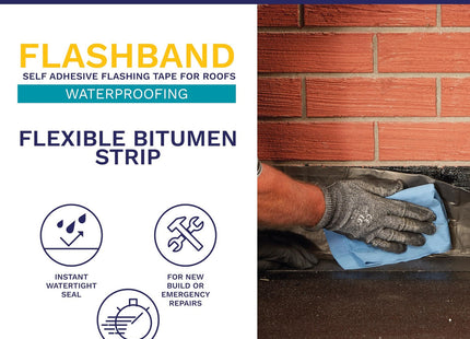 Bostik Flashband Self Adhesive Flashing Tape for Roofs Grey - 100mm x 3.75m - Provides an Instant Watertight Seal - Complete With Primer