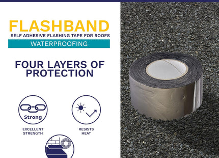 Bostik Flashband Self Adhesive Flashing Tape for Roofs Grey - 100mm x 3.75m - Provides an Instant Watertight Seal - Complete With Primer
