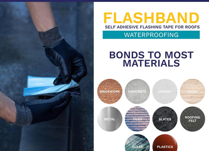 Bostik Flashband Self Adhesive Flashing Tape for Roofs Grey - 100mm x 3.75m - Provides an Instant Watertight Seal - Complete With Primer