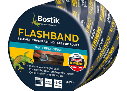 Bostik Flashband Self Adhesive Flashing Tape for Roofs Grey - 150mm x 3.75m - Provides an Instant Watertight Seal - Complete With Primer