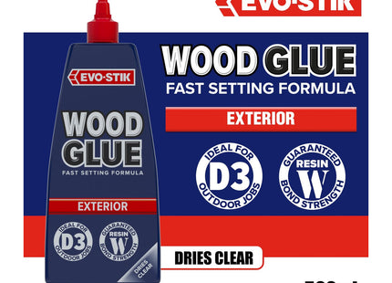 Evo-stik Exterior Wood Glue 500ml - D3 - Weatherproof - Extra Strong - Fast Setting Glue - Dries Clear - Suitable For All Wood Types