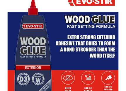 Evo-stik Exterior Wood Glue 500ml - D3 - Weatherproof - Extra Strong - Fast Setting Glue - Dries Clear - Suitable For All Wood Types