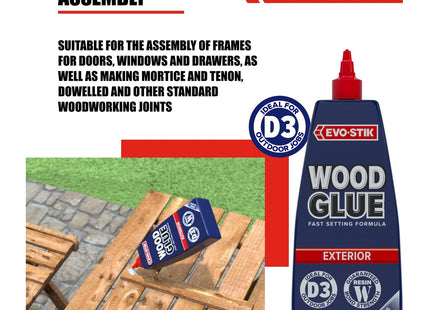 Evo-stik Exterior Wood Glue 500ml - D3 - Weatherproof - Extra Strong - Fast Setting Glue - Dries Clear - Suitable For All Wood Types