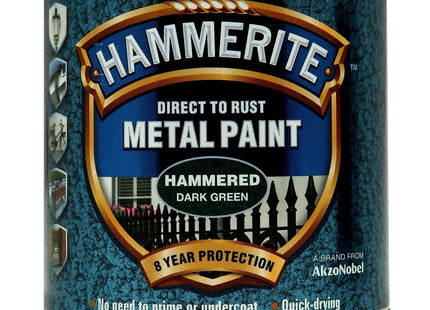 Hammerite Direct to Rust Metal Paint - Hammered Dark Green Finish 250ml 5084831