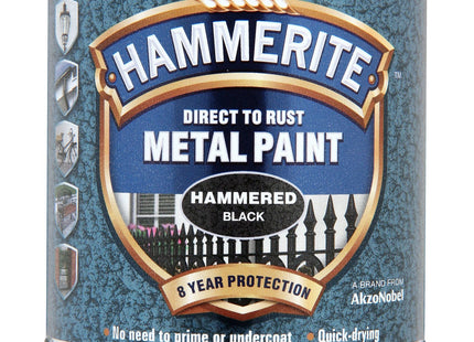 Hammerite Direct to Rust Metal Paint - Hammered Black Finish 250ml 5084792