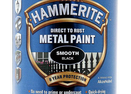 Hammerite Direct to Rust Metal Paint - Smooth Black Finish 250ml 5084863