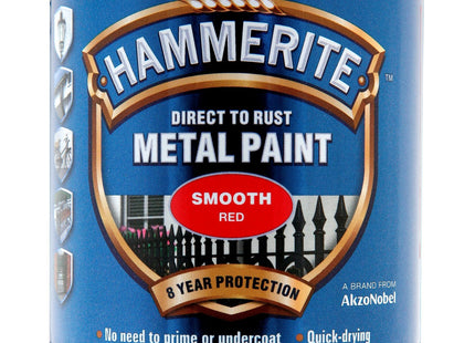 Hammerite Direct to Rust Metal Paint - Smooth Red Finish 250ml 5084869