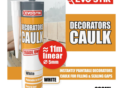 Evo-stik Decorators Caulk White - 280ml - Low-Movement Crack and Gap Filler - Fast-Drying - Can be Overpainted - Easy-to-Apply - Lasts Up To 15 Years
