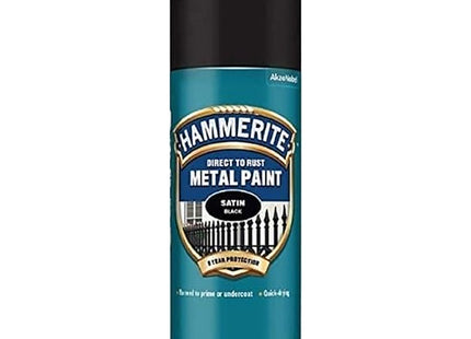 Hammerite Spray Paint for Metal. Direct to Rust Exterior Black Metal Paint, Satin Finish. 8 Year Protection 0.5 SqM Coverage 400ml