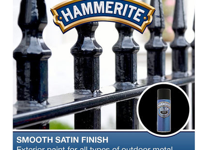 Hammerite Spray Paint for Metal. Direct to Rust Exterior Black Metal Paint, Satin Finish. 8 Year Protection 0.5 SqM Coverage 400ml
