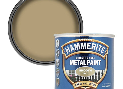Hammerite Direct to Rust Metal Paint - Smooth Gold Finish 250ml 5084847