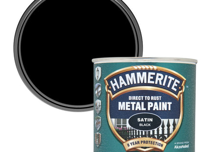 Hammerite Direct to Rust Satin Metal Paint - Black - 250ml