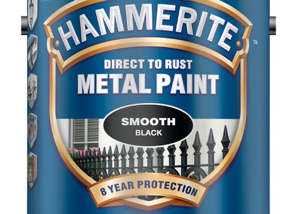 Hammerite Direct to Rust Metal Paint - Smooth Black Finish 2.5 Litre