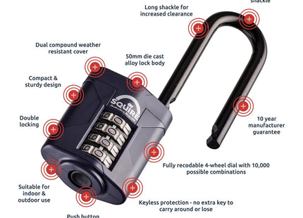 Squire Heavy Duty Padlock 2.5 4 Wheel Combination Padlock Alloy Steel for Corrosion Resistance Weatherproof Lock for Home, 50 mm CP50