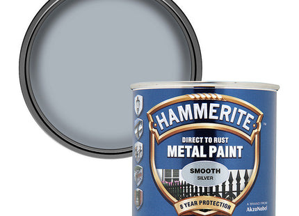 Hammerite Direct to Rust Metal Paint Smooth Silver Finish Durable Protective Coating for Indoor & Outdoor Metal Surfaces, Quick Drying 250ml