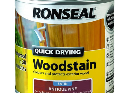 Ronseal 250ml Woodstain Quick Dry Satin - Antique Pine QDWSAP250