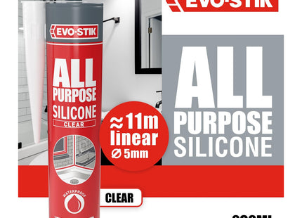 Evo-stik All Purpose Clear Silicone Sealant 280ml - Shower and Bathroom Sealant - Anti Mould - Waterproof - Suitable for Interior and Exterior Use