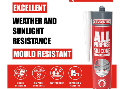 Evo-stik All Purpose Silicone Sealant White - Flexible and Suitable for a Host of Different Applications 300ml