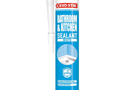 Evo-stik Kitchen and Bathroom Sealant White - 290ml - Waterproof Acrylic Sealant - Mould Resistant