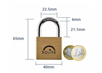 Squire Solid Brass Premium Keyed Padlock, 40mm Wide Superior 5 Pin Double Locking Security Weatherproof Lock for Home & School