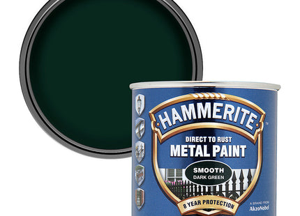Hammerite Paint Direct to Rust Exterior Gloss Dark Green Metal Paint, Smooth Finish and Corrosion Resistant. 8 Year Protection 1.25 SqM Coverage 250ml