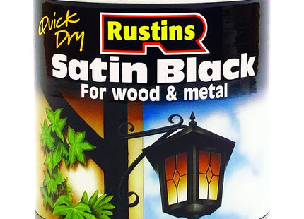 Rustins Quick Dry Satin Black Paint Professional Finish and Durability on Interior & Exterior Surfaces 250ml