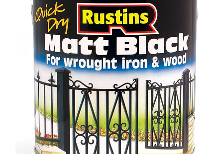 Rustins Quick Drying Matt Black Paint 500ml -Easy DIY Application for a Professional Finish in Minutes, Ideal for Interior & Exterior Surfaces