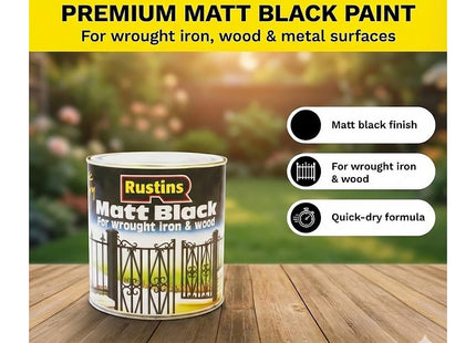 Rustins Quick Drying Matt Black Paint 500ml -Easy DIY Application for a Professional Finish in Minutes, Ideal for Interior & Exterior Surfaces