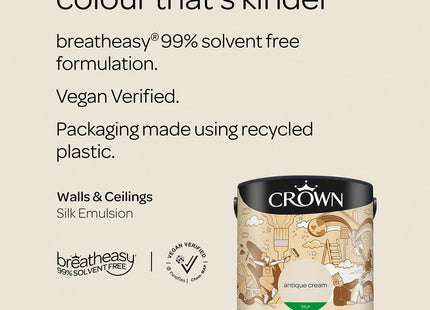 Crown Walls & Ceilings Silk Emulsion Paint Antique Cream 2.5 Litre