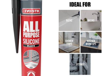 Evo-stik All Purpose Silicone Sealant Black - Flexible - Suitable For a Host Of Different Applications - Guaranteed Up To 25 Years 300ml