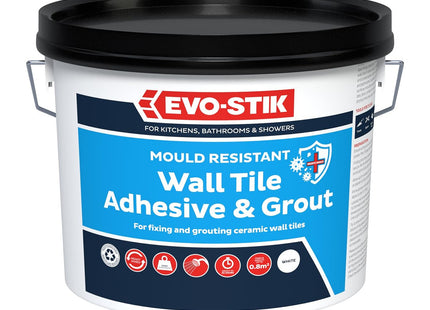 Evo-stik Wall Tile Adhesive and Grout White 1 Litre - Mould Resistant - Waterproof - Ready to Use