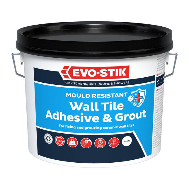 Evo-stik Wall Tile Adhesive and Grout White 1 Litre - Mould Resistant - Waterproof - Ready to Use