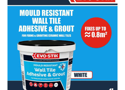 Evo-stik Wall Tile Adhesive and Grout White 1 Litre - Mould Resistant - Waterproof - Ready to Use