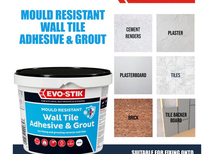 Evo-stik Wall Tile Adhesive and Grout White 1 Litre - Mould Resistant - Waterproof - Ready to Use