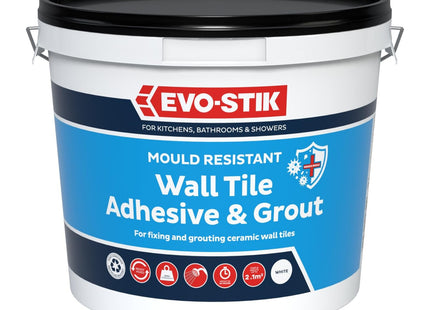 Evo-stik Mould Resistant Wall Tile Adhesive & Grout White - 2.5 Litre - 2-in-1 for Bathrooms - Ready-Mixed - Waterproof - Kitchens & Showers
