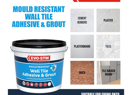 Evo-stik Mould Resistant Wall Tile Adhesive & Grout White - 2.5 Litre - 2-in-1 for Bathrooms - Ready-Mixed - Waterproof - Kitchens & Showers