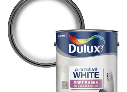 Dulux Soft Sheen Emulsion Paint For Walls And Ceilings - Pure Brilliant White 2.5 Litre