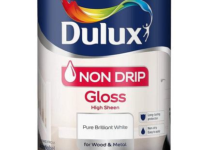 Dulux Non Drip Gloss High Sheen Paint For Wood And Metal, Pure Brilliant White, 1.25 Litre