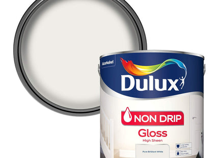 Dulux Non Drip Gloss High Sheen Paint For Wood And Metal - Pure Brilliant White 2.5 Litre