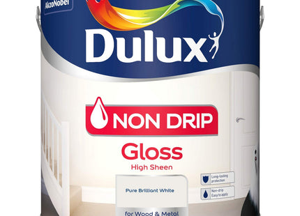 Dulux Non Drip Gloss High Sheen Paint For Wood And Metal - Pure Brilliant White 2.5 Litre