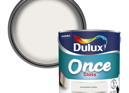 Dulux Once Gloss Paint For Wood And Metal - Pure Brilliant White 2.5 Litre