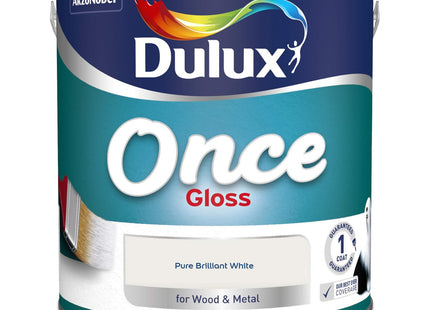 Dulux Once Gloss Paint For Wood And Metal - Pure Brilliant White 2.5 Litre