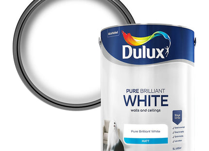 Dulux Walls & Ceilings Matt Emulsion Paint - Pure Brilliant White - 5 Litre