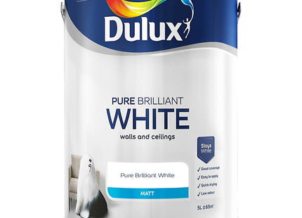Dulux Walls & Ceilings Matt Emulsion Paint - Pure Brilliant White - 5 Litre