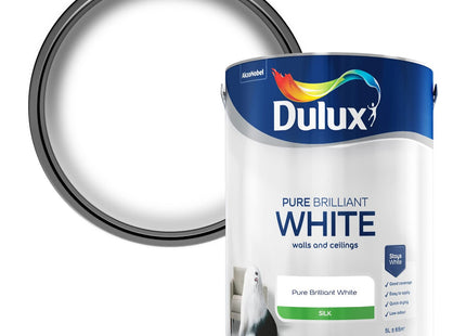 Dulux Silk Emulsion Paint For Walls And Ceilings - Pure Brilliant White 5 Litre