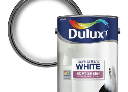 Dulux Soft Sheen Emulsion Paint For Walls And Ceilings - Pure Brilliant White 5 Litre