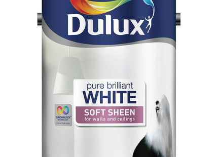 Dulux Soft Sheen Emulsion Paint For Walls And Ceilings - Pure Brilliant White 5 Litre