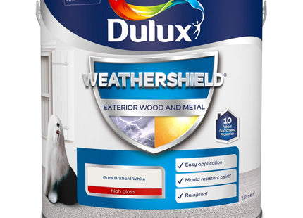 Dulux Weather Shield Exterior High Gloss Paint, Pure Brilliant White, 2.5 Litre