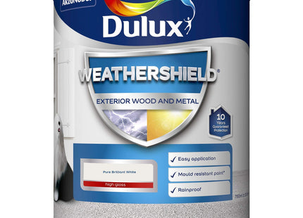 Dulux Weather Shield Exterior High Gloss Paint, Pure Brilliant White, 750ml